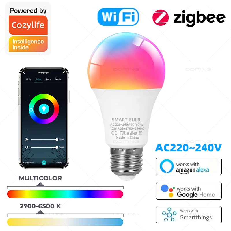 Умная светодиодная лампа Zigbee 3.0 для домашнего освещения с поддержкой Alexa и Google