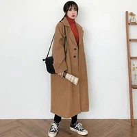 dimi female fashion long loose ladies overcoat autumn winter new woolen coat women korean femme black wild wool jacket