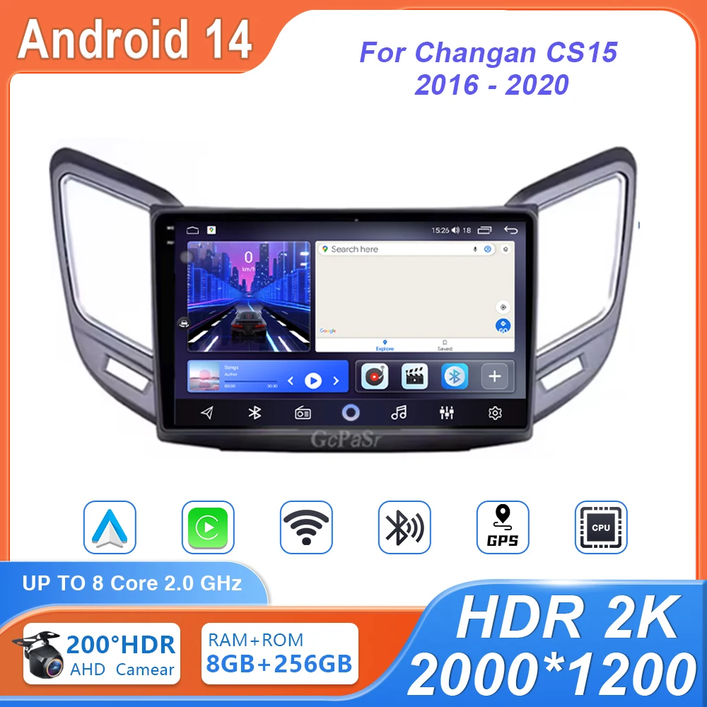 Автомобильный радиоприемник Android 14 для Changan CS15 2016-2020 GPS-навигация Авто Стерео Bluetooth