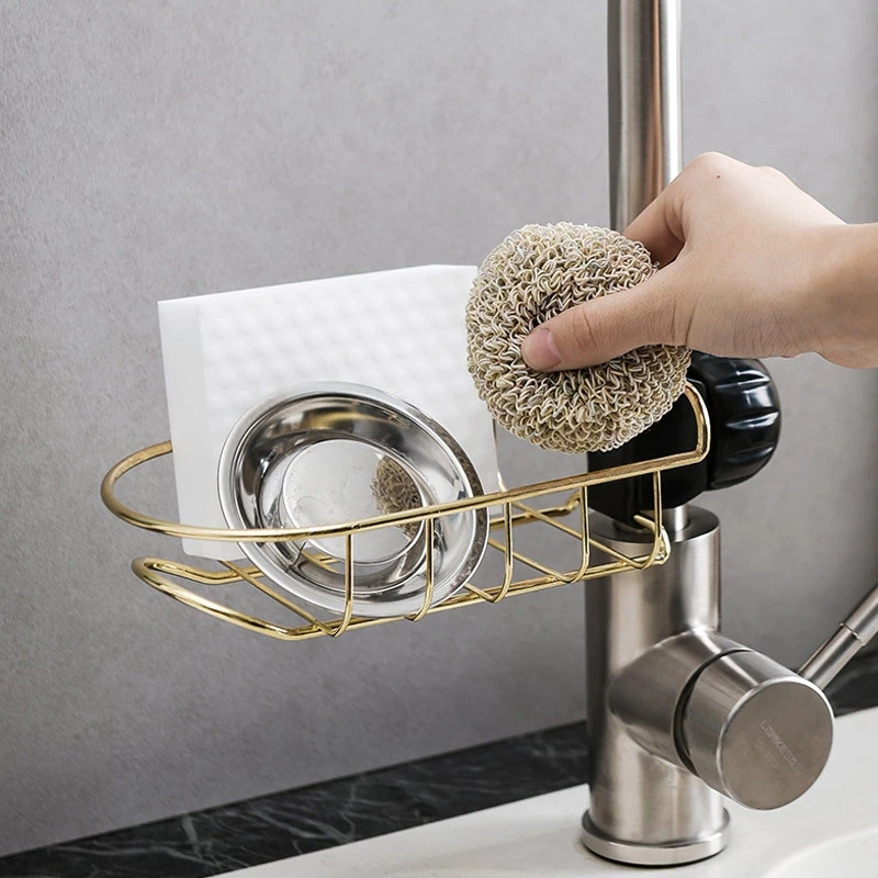 

Kitchen Faucet Metal Drain Shelf Sponge Dishes Rag Finishing Organizer Bathroom Clip-type Soap Holder