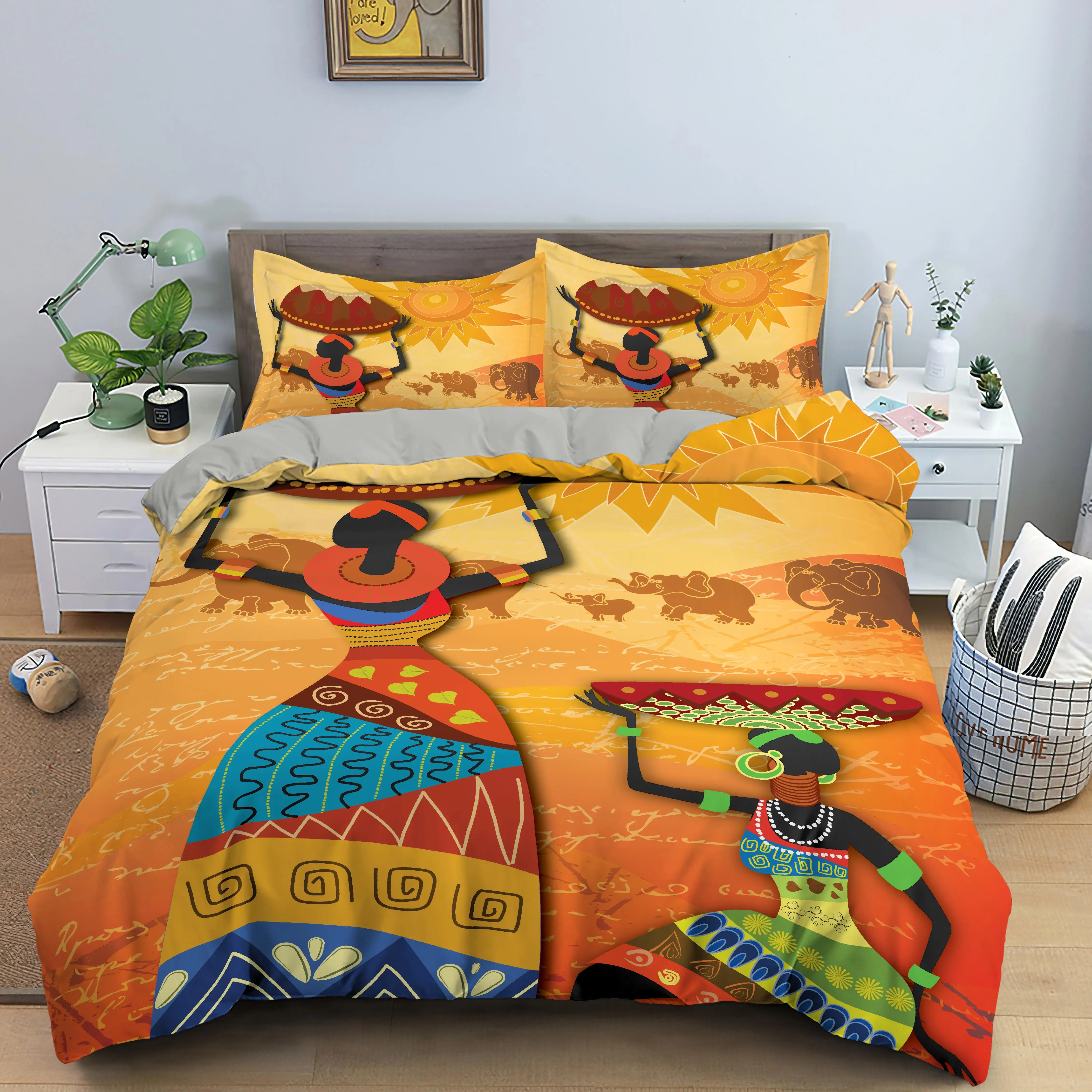 

African Women Duvet Cover King Size Quilt Cover With Pillowcase Ethnic African Bedding Sets Bedding Set Polyester Quilt Cover