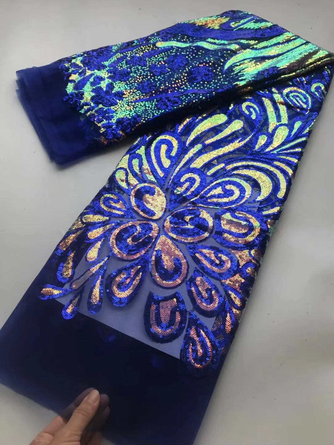 

Latest Blue African Lace Fabric 2022 High Quality Sequins Embroidery French Wedding Mesh Net Lace Fabric For Party Dress KJL2212