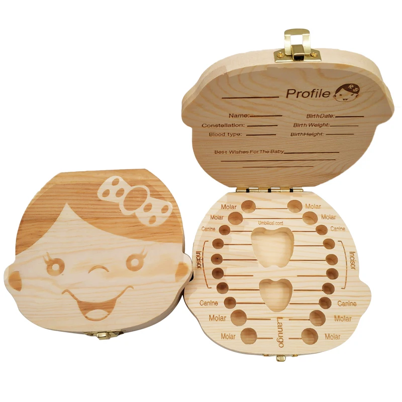 Детская деревянная коробка для зубов, испанская/голландская/французская/Немецкая детская деревянная коробка для хранения, Детские сувениры для мальчиков и девочек, подарки