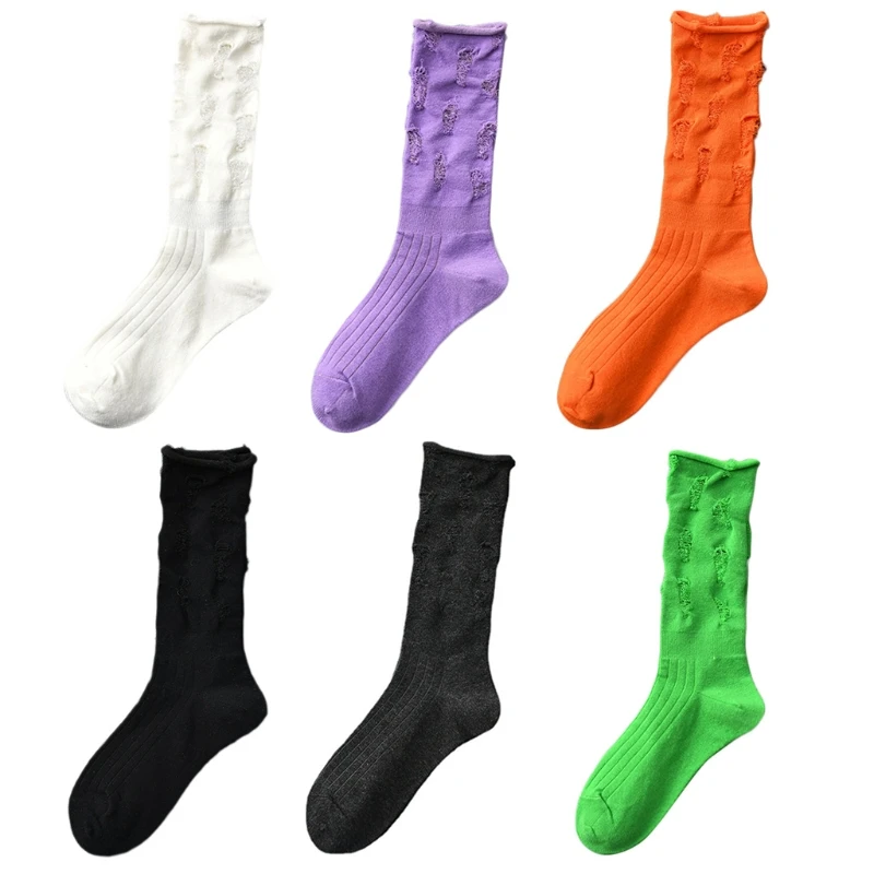 

Женские готические носки до середины икры с рваными дырками в стиле панк, яркие однотонные потертые носки в стиле Харадзюку, 37JB