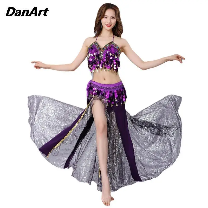 Костюм для танца живота 3 шт. сексуальный бюстгальтер с кисточками и блестками