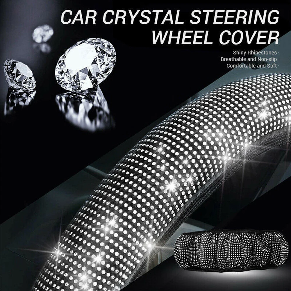 

37-38 Cm Universal Car Steering Wheel Cover Shiny Crystal Steering Wheel Cover Auto Protection Decorative Steering Wheel
