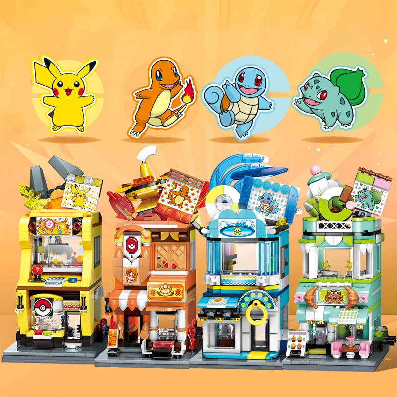 

Pokemon Pikachu-Claw crane game shop Blocks Charizard pikachu Squirtle Bulbasaur Assembly Model Educational Kids Toys For Gift