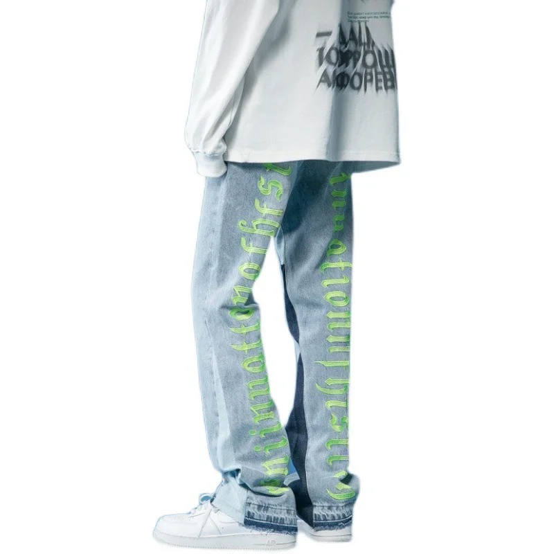 American High Street Jeans Men's Straight Pants Men's Ins Korean Alphabet Printing Trend Clown Casual Floor Pants