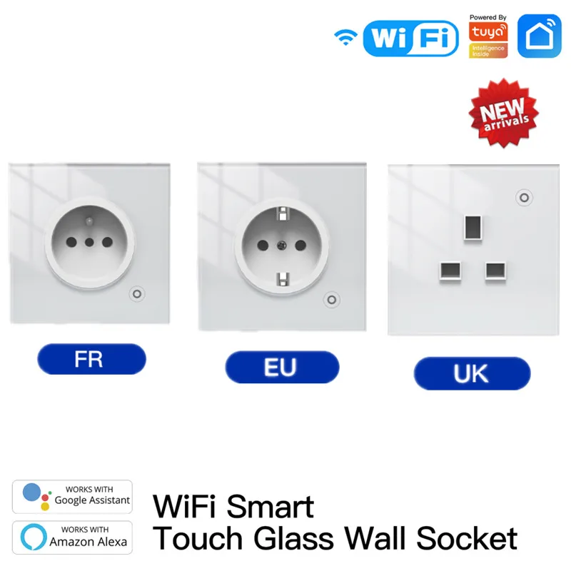 

Умная настенная розетка Tuya с Wi-Fi, стеклянная панель, монитор питания, сенсорная вилка, реле состояния, дистанционное управление через прилож...
