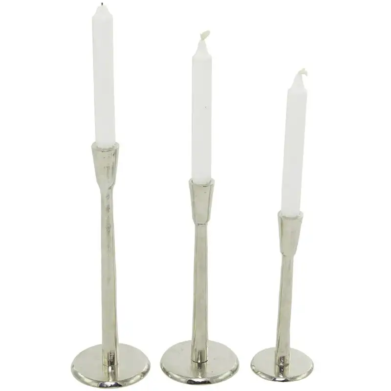 

Candle Silver Aluminum Tapered Candle Holder, Set of 3 Led pillar candles Candle sticks Velas para pastel de cumpleaños Candle