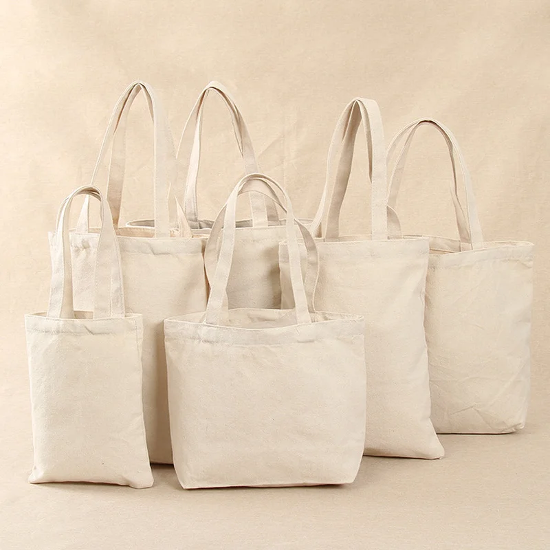 

White Canvas Shopping Bags Eco Reusable Foldable Shoulder Bag Large Handbag Fabric Cotton Tote Bag for Women Shopping Bags