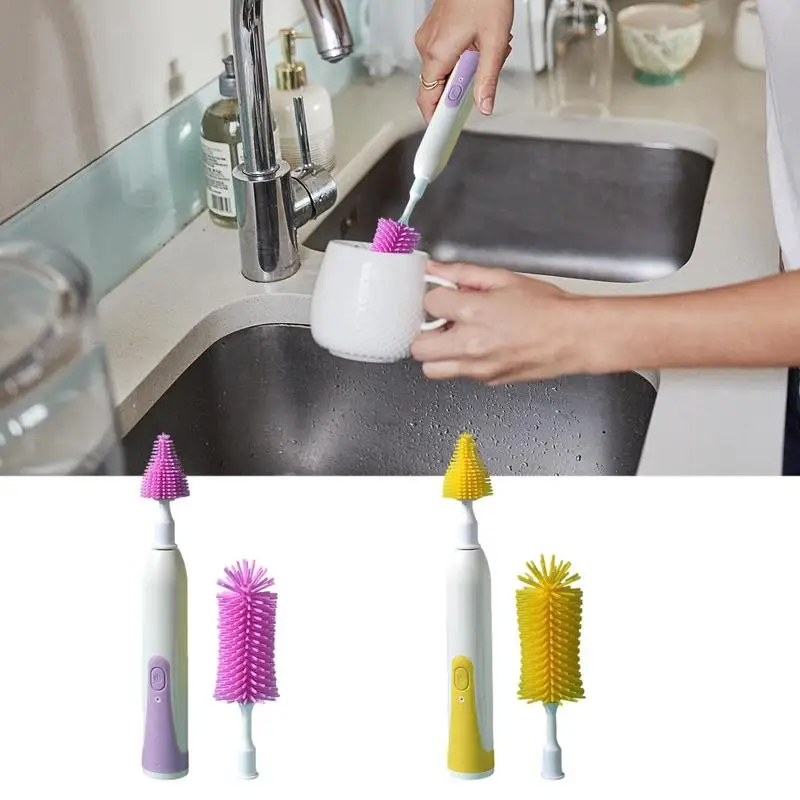 

Electric Silicone Bottle Brush 360 Degree Rotating Baby Pacifier Cup Cleaning Brush Waterproof Feeding Bottles Brush Set