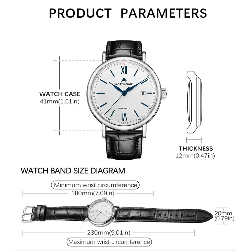 Мужские часы NORTH EDGE Amoy 41 мм роскошные автоматические механические мужские