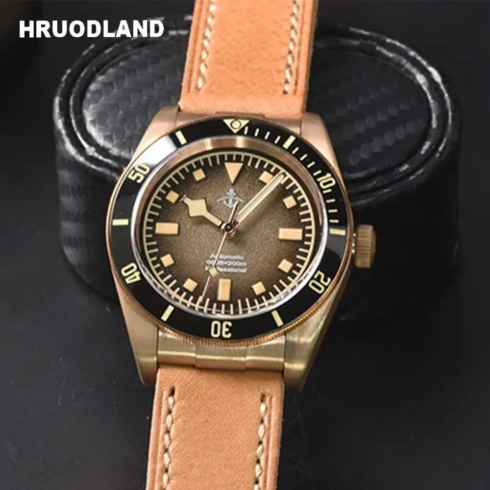 Hruodland Роскошные модные бронзовые автоматические механические мужские наручные