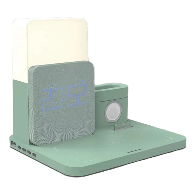 

Wireless Charger 4 In 1 Fast Charging Station With Digital Alarm Clock Night Light Compatible Watch