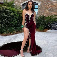 luxury burgundy evening dresses sweetheart beads pearls special occasion prom women cocktail party custom made robe de soiree
