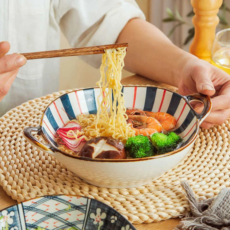 

Japanese 7.5 Inch Soup Bowl With Handle Noodle Bowl Ceramic Bowl Household Thickened Anti-scalding Salad Bowl Kitchen Tableware
