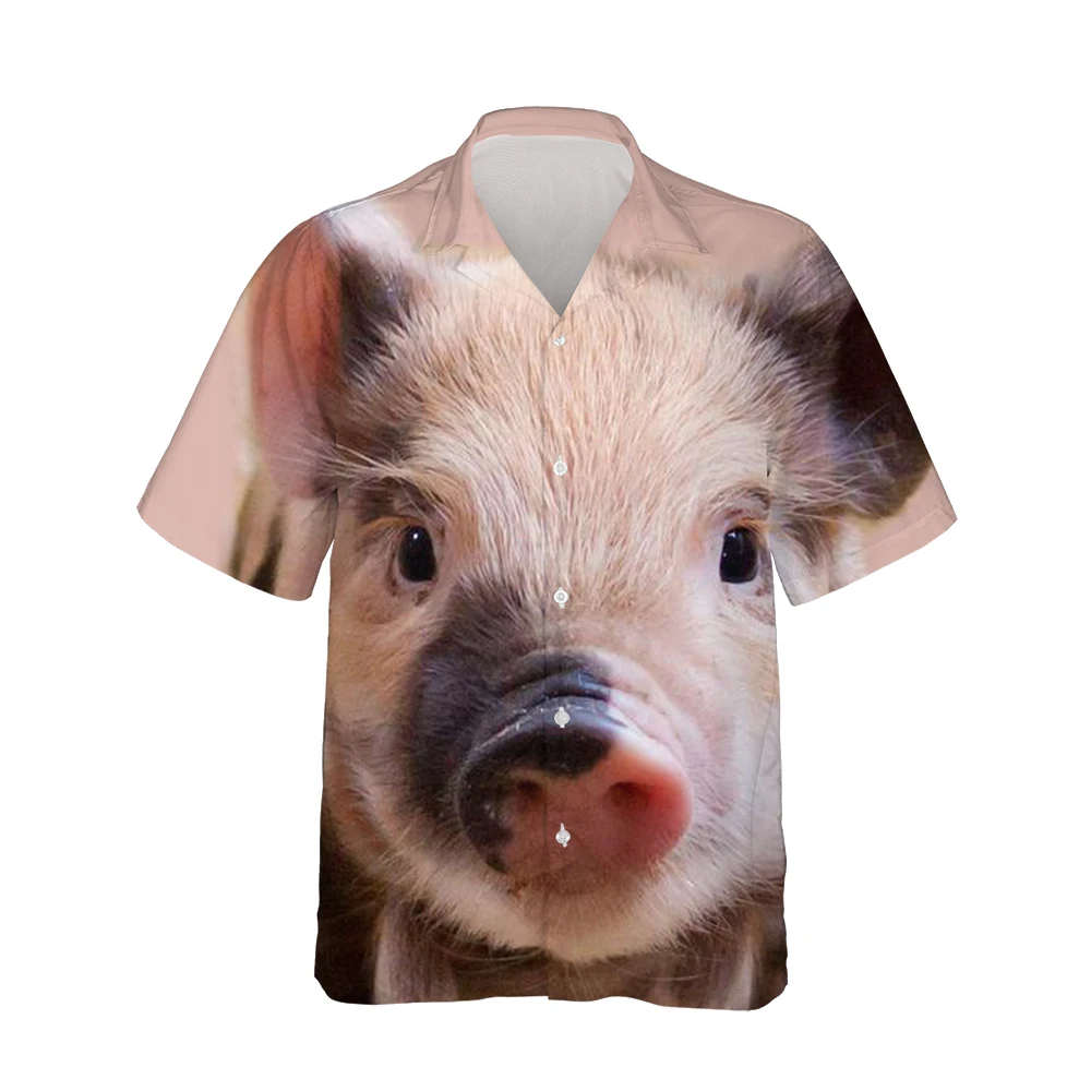 

New 3d Printed Cute Piggy Face Hawaiian Short Sleeve Shirt Men Funny Animal Shirts for Men Fashion Casual Loose Tops Streetwear