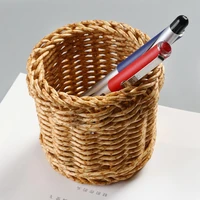 pen holder useful reusable hand woven vintage desktop pen container for bedroom pencil holder rattan organizer