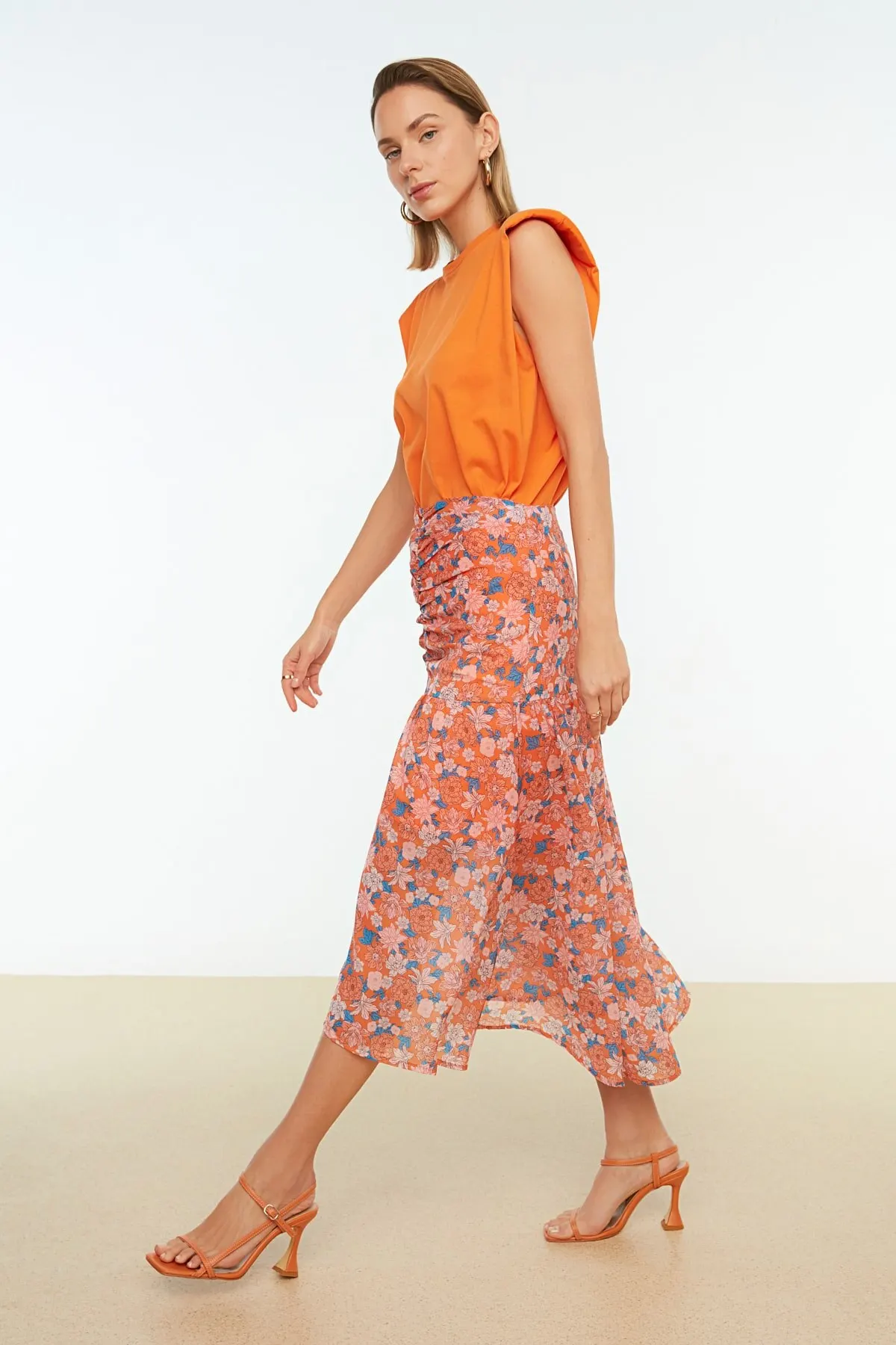 

Women's Skirt Orange Pleated Skirt Summer Cute Style Empire Slim Folds Above Knee Sexy Mini Skirts