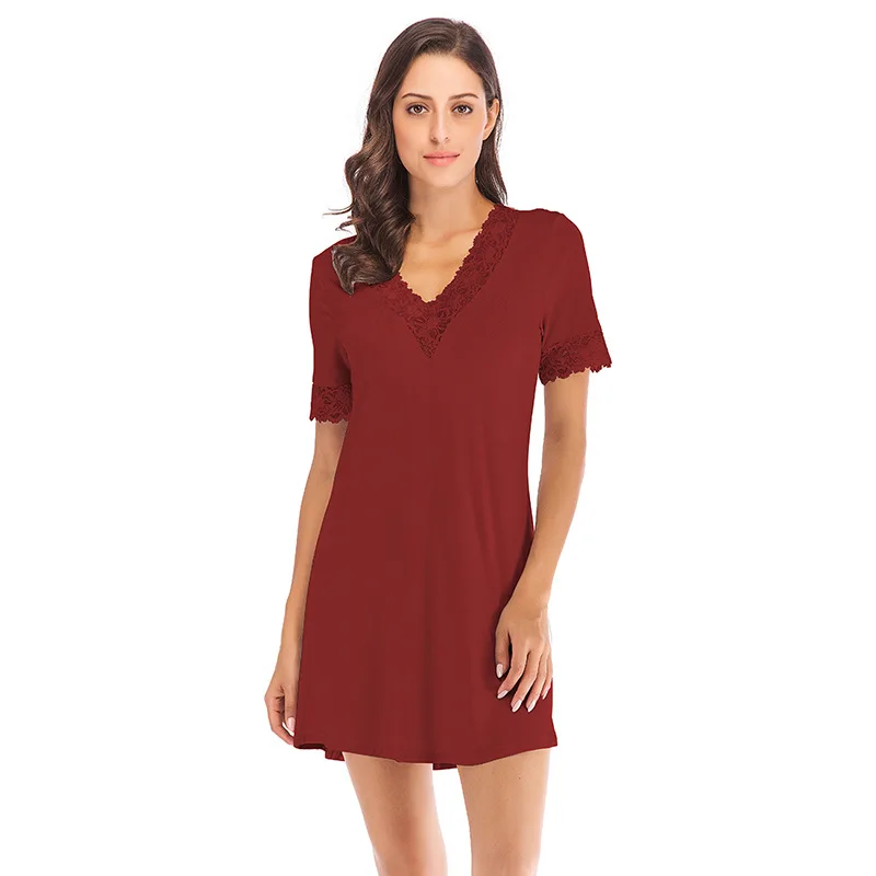 Spring and Summer Women's Nightdress Modal Short-sleeved Casual Comfortable Home Wear Sleep Tops Sexy Sleepwear Women Nightwear