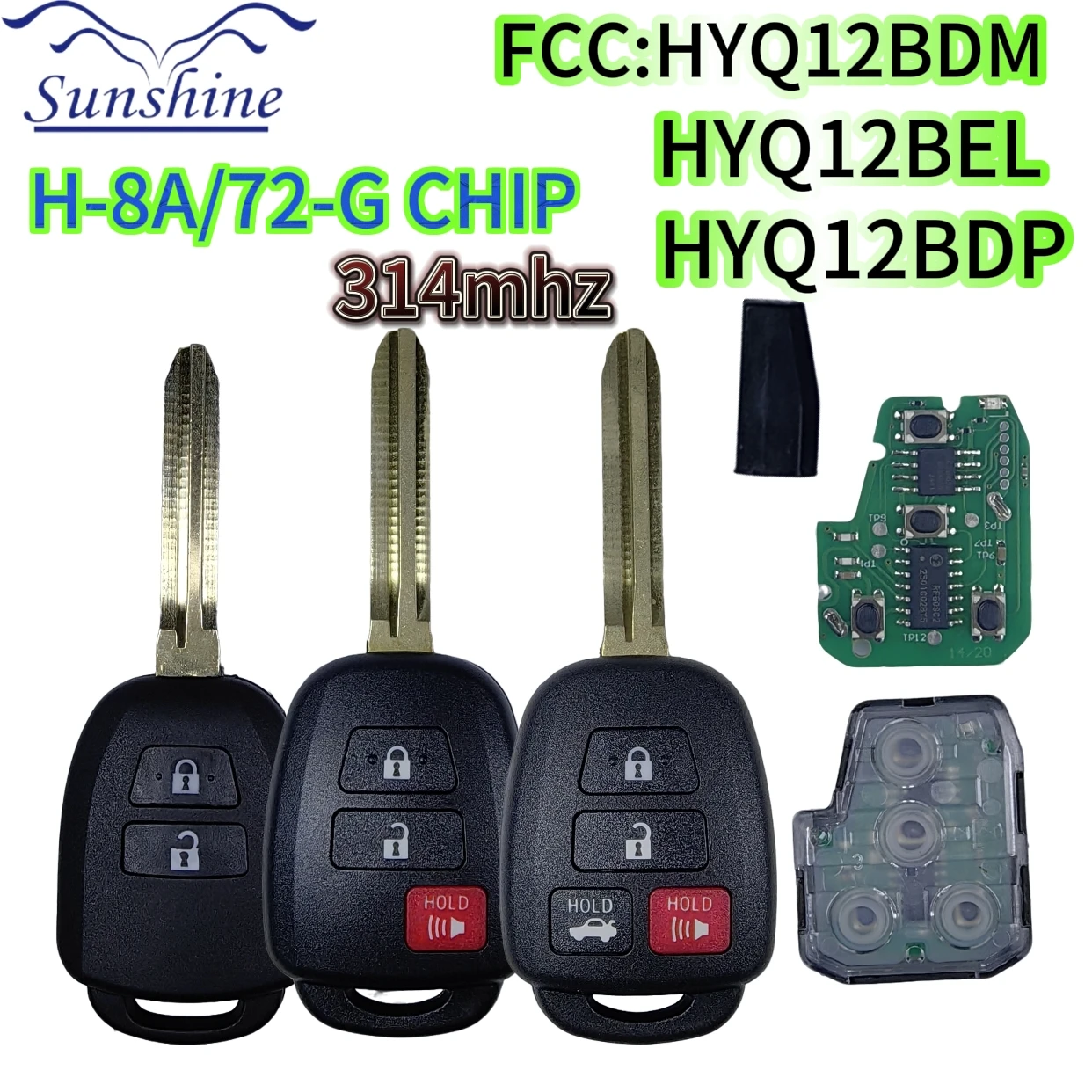 Фото Sunshine HYQ12BEL/HYQ12BDM/HYQ12BDP для Toyota Camry Corolla 2012-2017 89070-02880 72G/H-8A чип 314,3 МГц автомобильный дистанционный ключ/оболочка №1