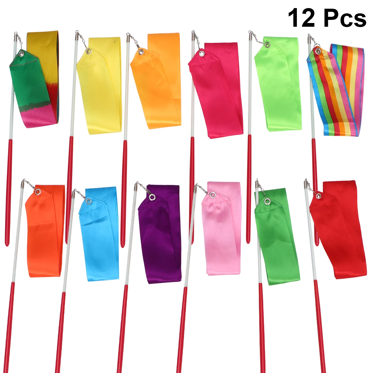 

12pcs Dance Streamer 2 Meters Rhythmic Art Gymnastics Ribbon with Stick Children Dancing Streamers Riband Rod For Gymnastics