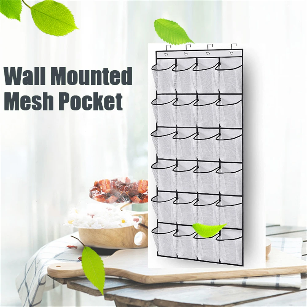 

1x 24 Grid Wall-mounted Sundries Shoe Organiser Fabric Closet Bag Storage Rack Mesh Pocket Clear Hanging Over The Door Cloth Box