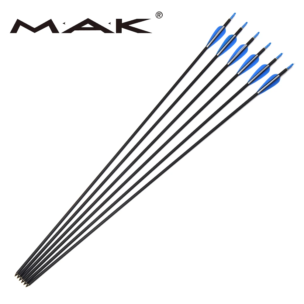 

30 inches Mixed Carbon Arrows Spine 700 Diameter 6.8 mm Plastic Feather for Recurve Bow Archery Hunting Shooting