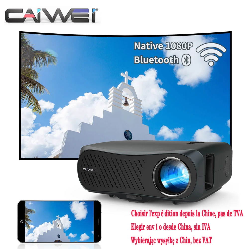 

CAIWEI A12AB видео проектор Full Hd 1080P родное разрешение Miracast 10000:1 Контрастность домашний кинотеатр проектор