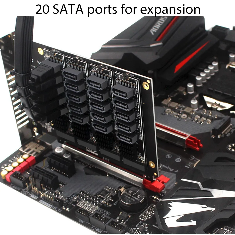 

PCIE X16 NVME M.2 RAID Expansion Card PCI-E to SATA 20 Ports JMB585 Chip Adapter Card for ASUS Hyper M.2X16