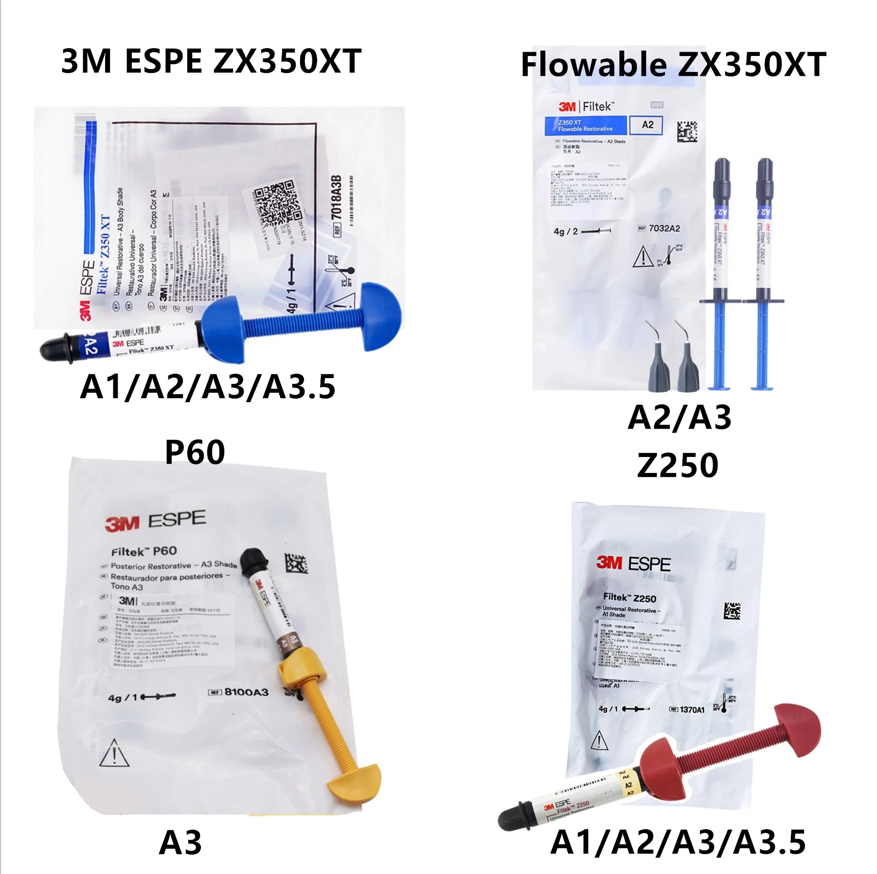 

1Pack Dental Flowable Composite Light Cure Resin Syringe Z350 Z250 P60 A1 A2 A3 A3.5 Shade Flow Resin