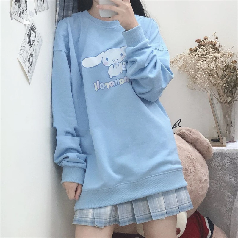 

Kawaii Sanrio Cinnamorol Long Sleeve Sweater Cute Print Jk Academy Winter Sweater Loose Warm Long Sleeve Top Christmas Gift