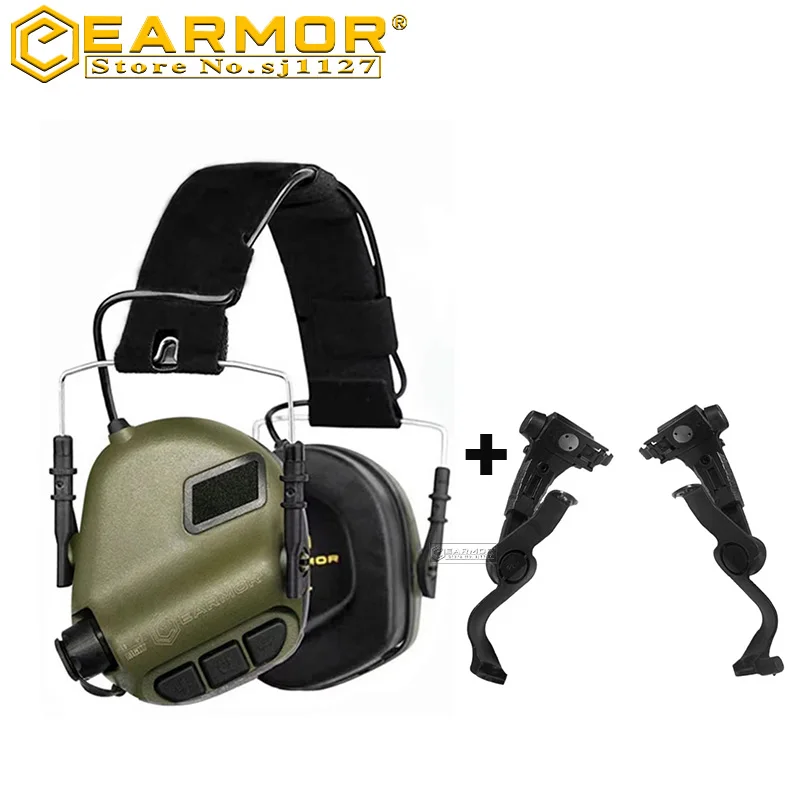 

EARMOR Military Noise Canceling Headphones M31 MOD3 and M16C Tactical Mount. Electronic Hearing Protection Shooting Earmuffs