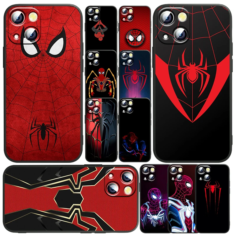 

Marvel Spiderman logo Phone Case For Apple iPhone 14 13 12 11 SE XS XR X 7 8 6 mini Plus Pro MAX Soft Funda Black Cover