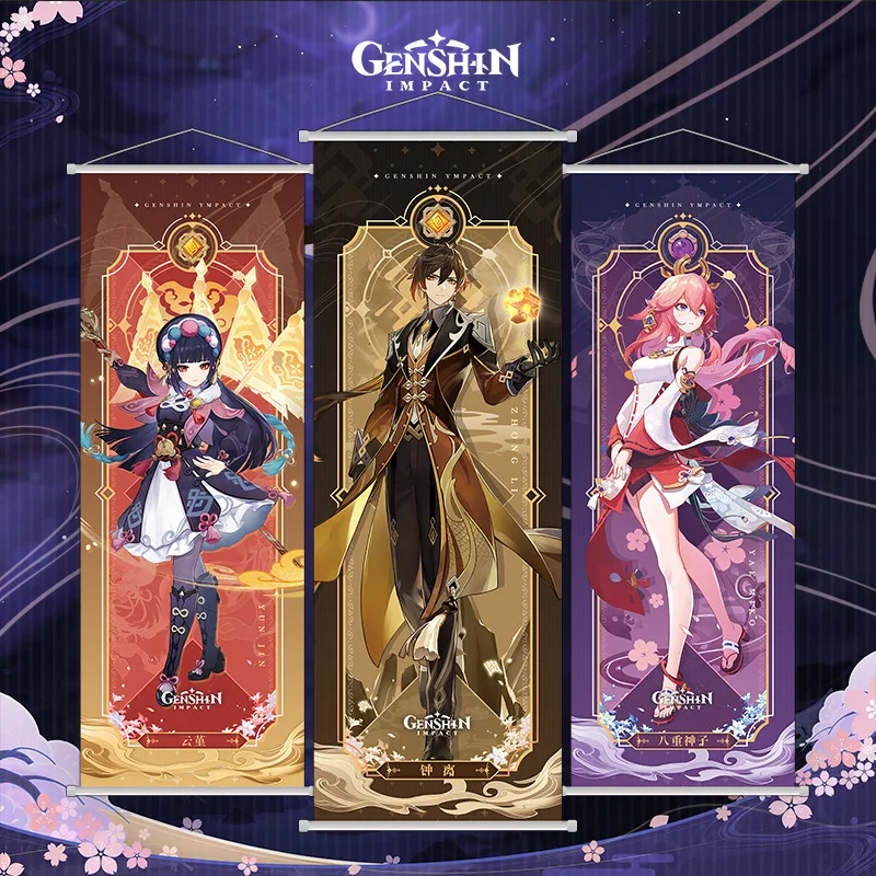 

35X75cm Genshin Impact Decorate Hanging Painting Anime Game Periphery Living Room GanYuZhongLi Scroll Poster Painting Decoration