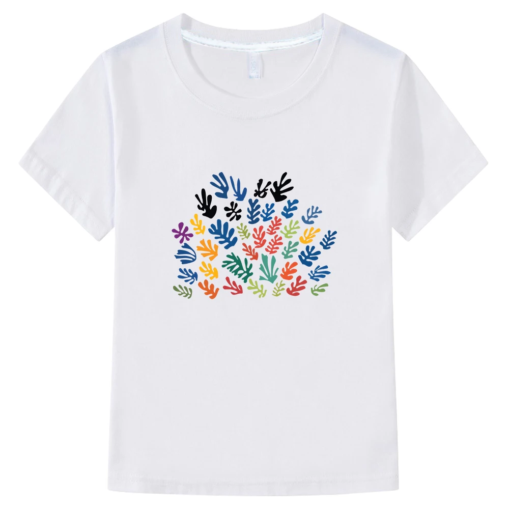 

Hhenri Mmatisse Leaf Cartoon T-shirts for Children Boys/Girls 100% Cotton Tee-shirt Summer Short Sleeve Funny Printing Tshirts
