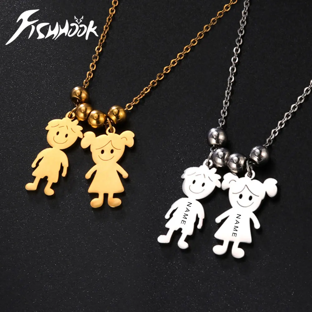 Fishhook Kid Child Personalized Name Necklace Boy Girl Baby Family Chain Custom Gift For Women Man Mom Stainless Steel Jewelry