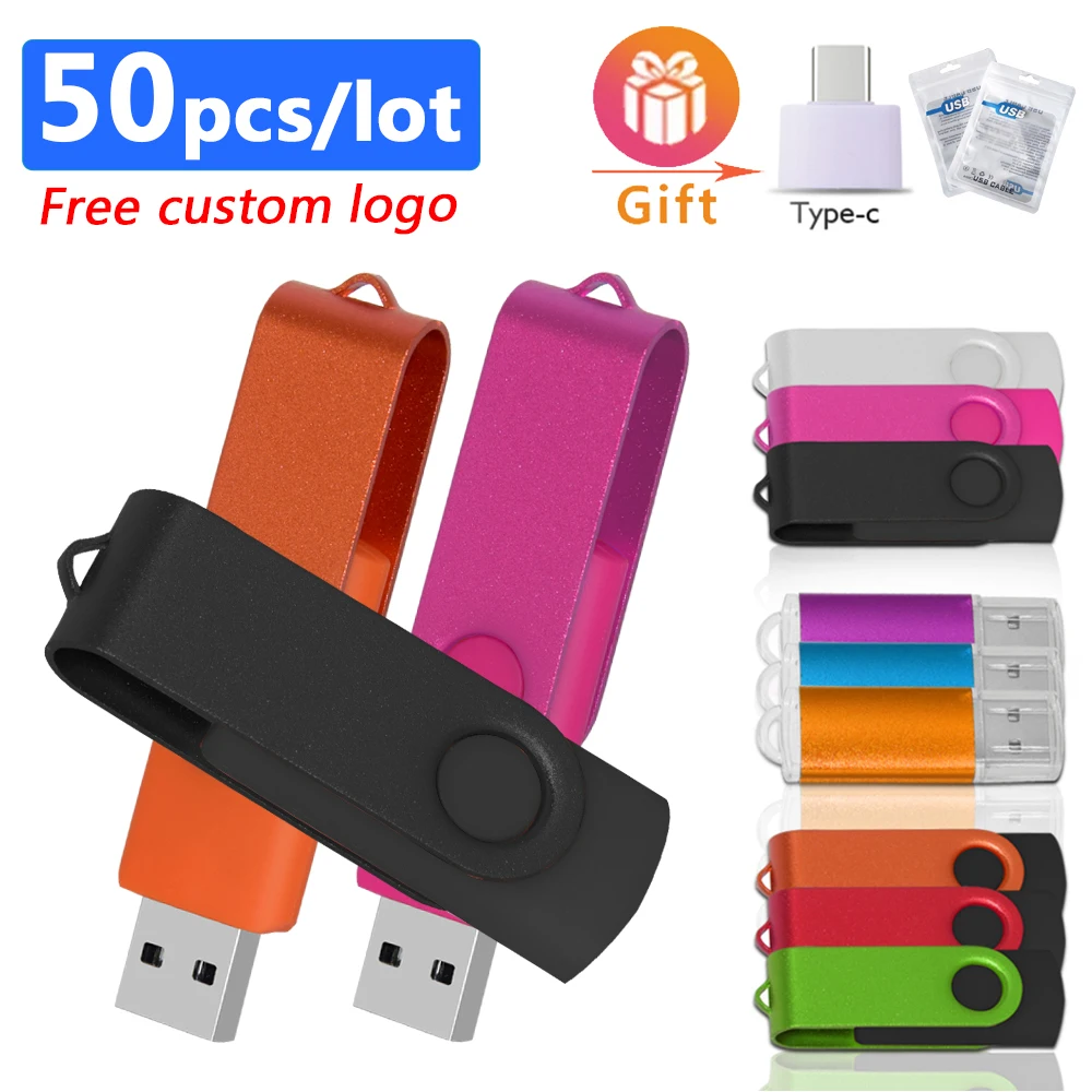 

50PCS/lot Metal USB Flash Drive Pen Drive 4GB 8GB 16GB Pendrive 32GB 64GB Memory Stick 128GB USB Stick Gift Free Customized LOGO