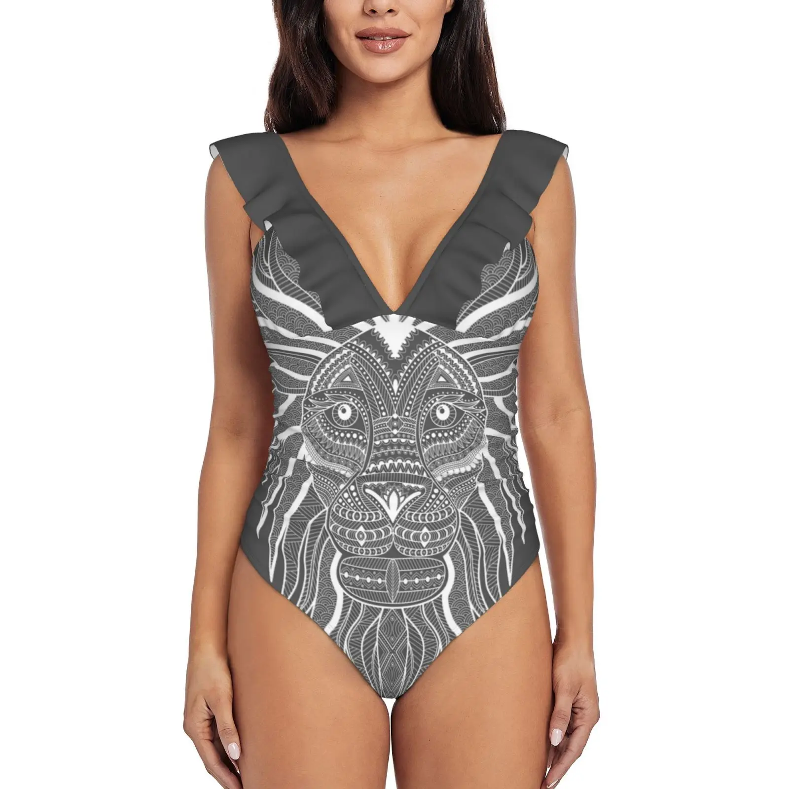 

Серый Лев. Великолепный серый купальник в стиле Зен спутывания с оборками, женский купальник, монокини, пляжная одежда, купальные костюмы