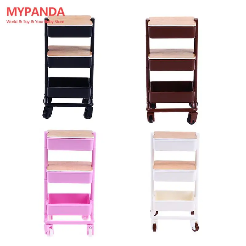 

1:12 Dollhouse Miniature Three Layers Trolley Dining Cart with Wheels Storage Display Shelf Bookshelf Furniture Model Decor Toy