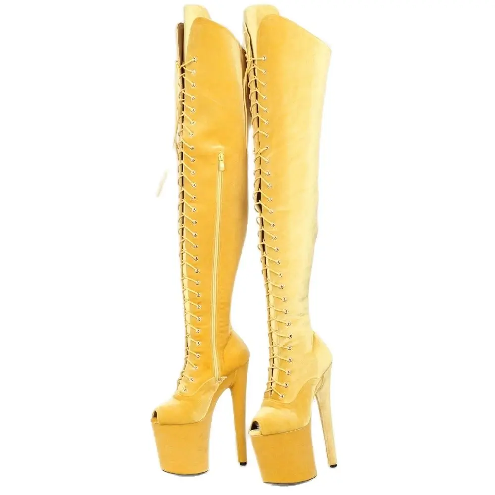 20CM Super High Heel Boots Peep-toe Lace-up Zip Flannel Over-the-knee Thigh Long Boots Custom Made