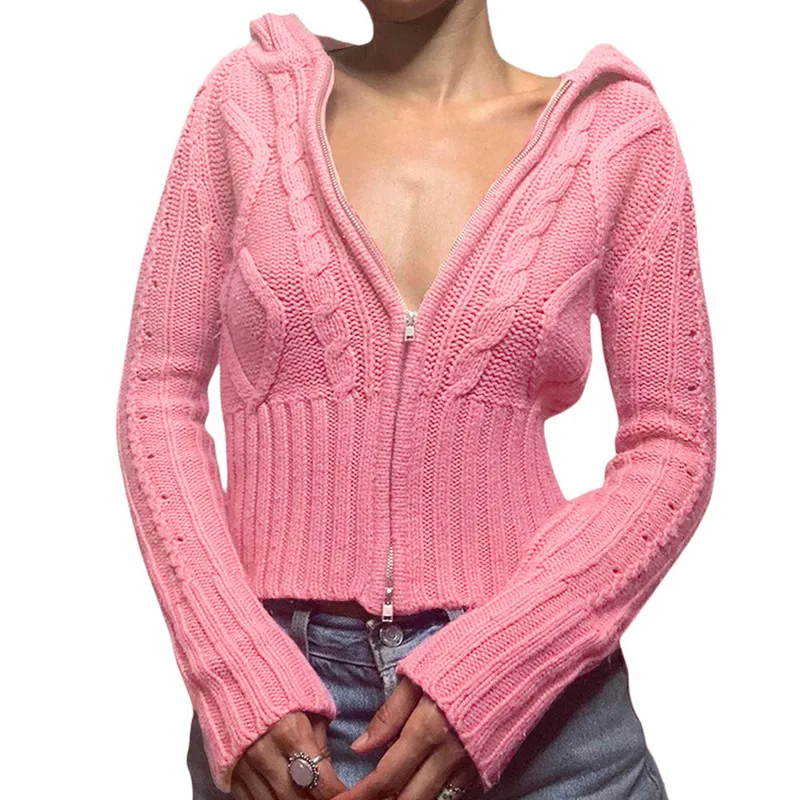 

Fall Winter Vintage Sweaters Clothes for Women 2023 y2k Knitted Cropped Cardigans Long Sleeve Tops Female Clothing Streetwear