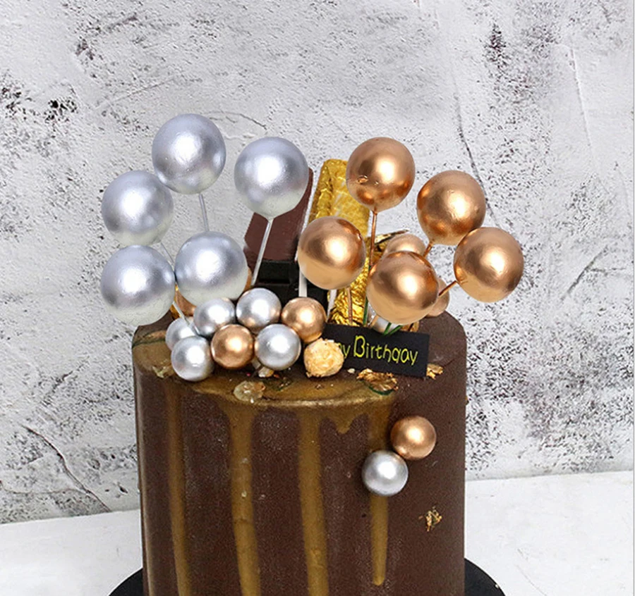 

Gold Silver Colorful Ball Cake Toppers Birthday Party Cupcake Christmas Tree Decor Baby Shower Party Supplies Cake Decor 6/10pcs