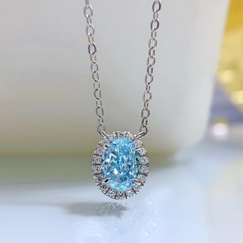 

2022 New S925 Silver Radiant 6*8mm Oval Pendant Female High Carbon Diamond Pendant European and American ins