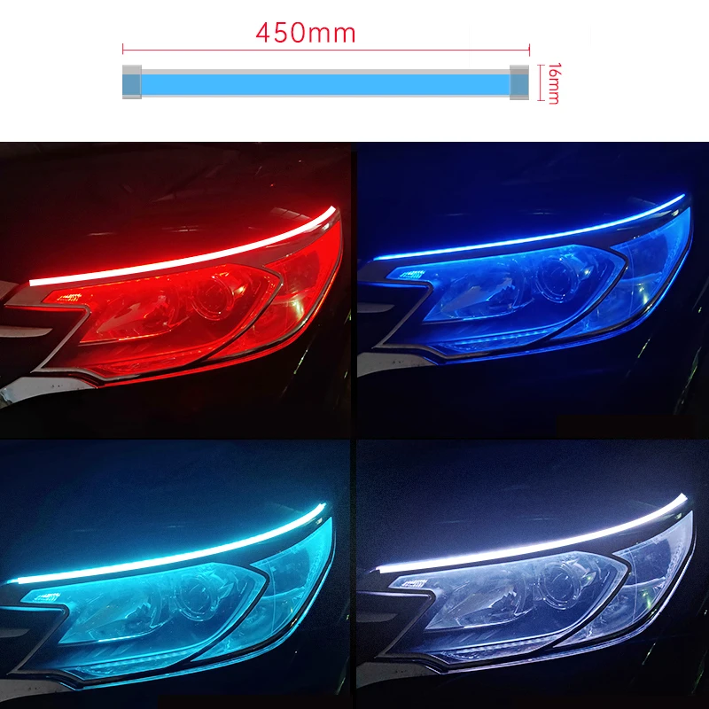 

2PCS 45cm Car LED Light Strip DRL Daytime Running Lights Flexible Auto Headlight Surface Decorative Lamp Flowing Turn Signal