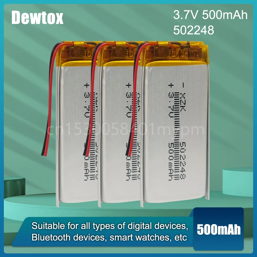 

502248 3.7V 500mAh Lithium Polymer Li-Po Li-ion Rechargeable Battery for MP4 GPS PDA Humidifier Navigator Rangefinder Tachograph