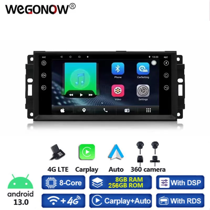 

DSP Android 13.0 8G 256G Car Player GPS Map WIFI BT RDS Radio For Jeep Compass Commander Wrangler Chrysler Sebrin Sebring 330C