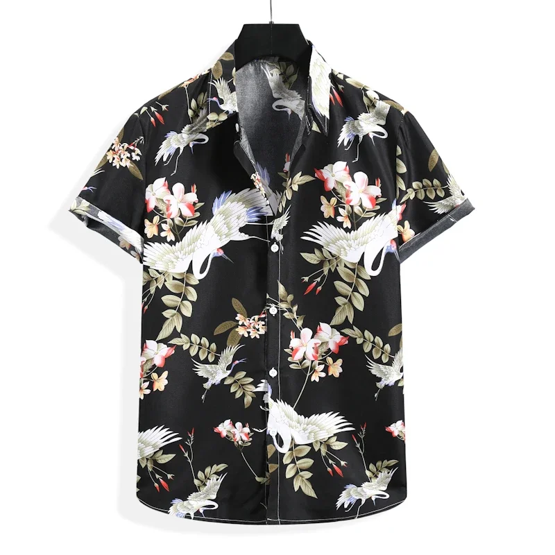 

Mens Streetwear Vintage Floral Print Shirts Hipster Hawaiian Aloha Shirt Male Short Sleeve Beach Shirt Holiday Vacation Clothing