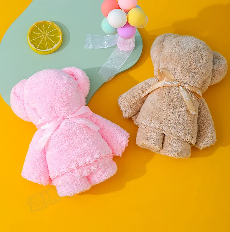

10pcs Creative package 30x30cm lovely Towels Bear shape Hand Towels with bag Face Washing Towel Party Wedding Gifts